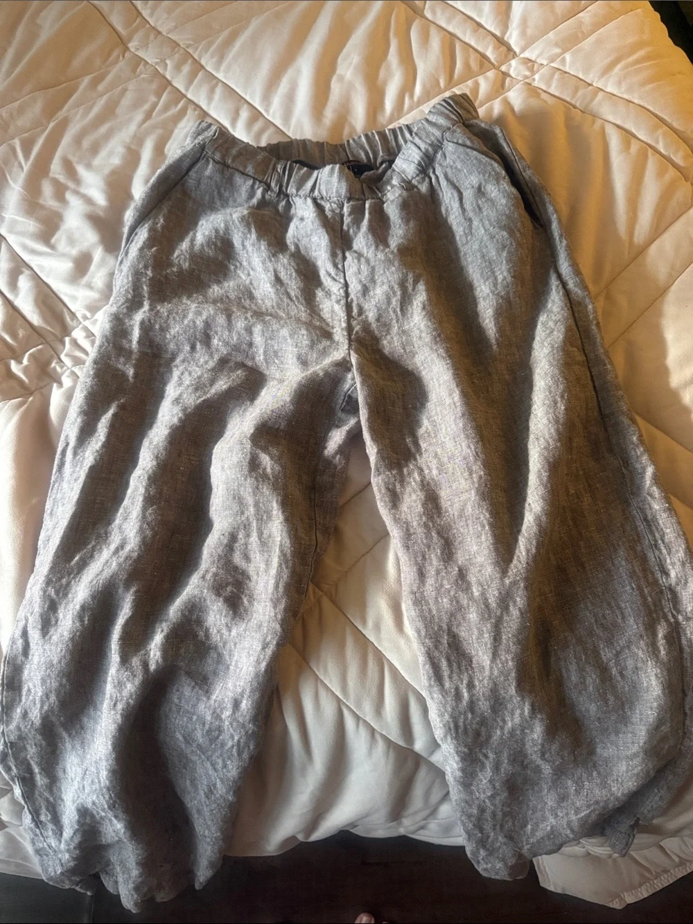 Quince 100% European Linen Wide-Leg Pants Small - Taupe Brown Chambray